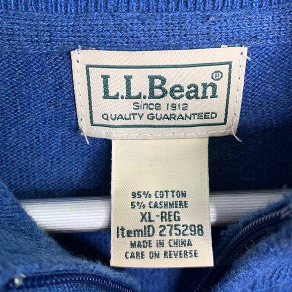 L.L. Bean Men’s Blue Cotton/Cashmere Sweater, Quarter-Zip M-047 Sz XL - Picture 3 of 7